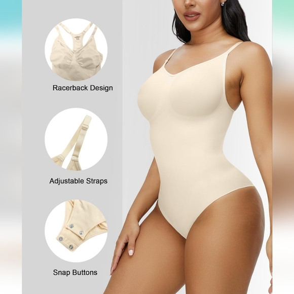 NWOT Yianna Seamless Racerback Shapewear Bodysuit Bodyshaper, S/M, Nude/Beige - Picture 3 of 7